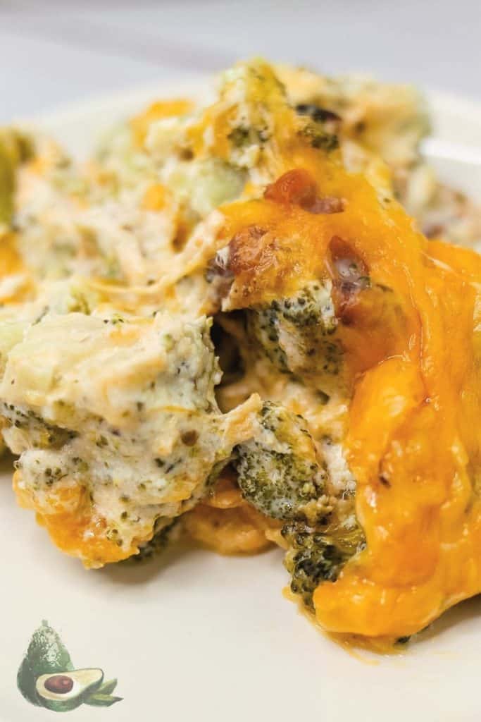 close up cheesy keto broccoli casserole