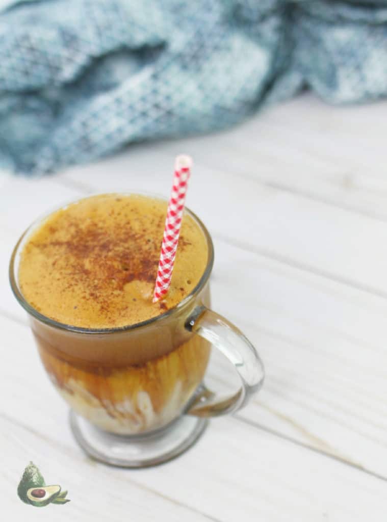 whipped coffee with red plaid straw