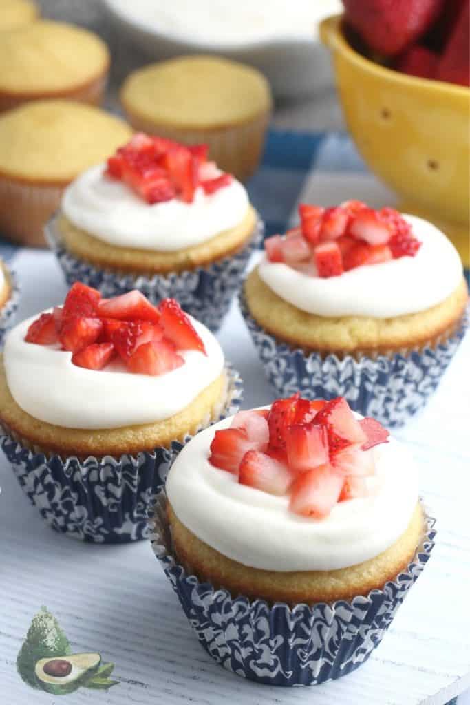 group of strawberry filled cupcakes
