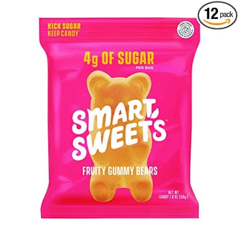SmartSweets Gummy Bears Fruity 1.8 oz bags (box of 12), Candy with Low-Sugar (3g) & Low Calorie (90)- Free of Sugar Alcohols & No Artificial Sweeteners, Sweetened with Stevia